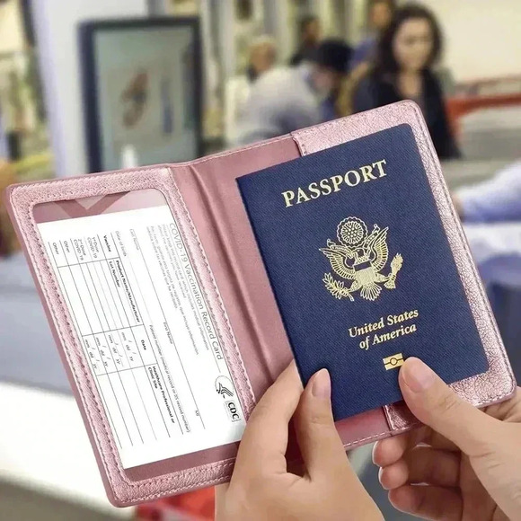 Passport and Vaccine Card Holder Rose Gold PU Leather - Picture 4 of 4